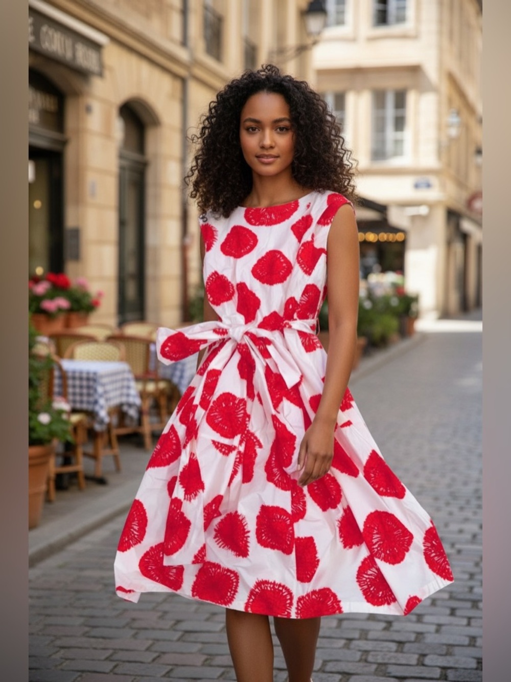 Samantha Sung Red and White Sleeveless Dress, Size 10